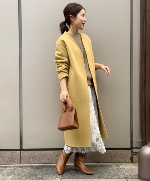 Spick&Span スピック&スパン ウエストリボン ノーカラーコート 36