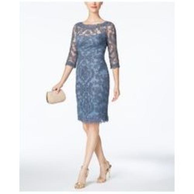 新品 タダシショージ Tadashi Shoji ワンピース ブルー 7分袖