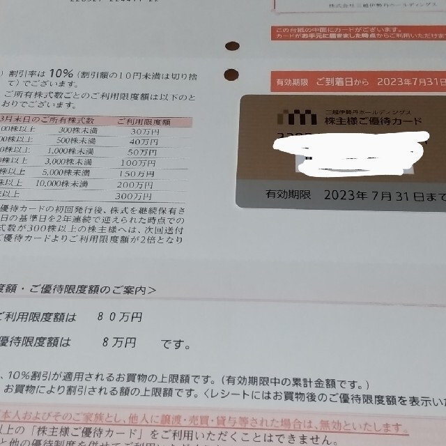 ★三越伊勢丹　株主優待　限度額　80万　P-18