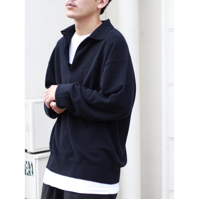 comoli 16Gカシミヤシルク スキッパーニット ネイビー