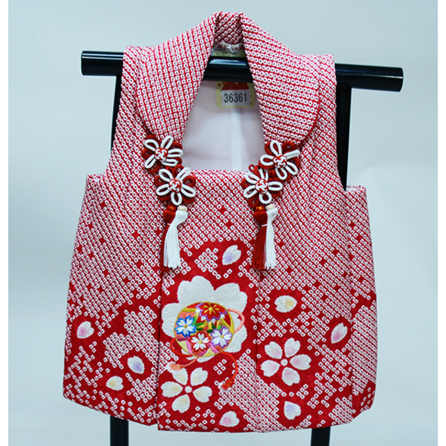 七五三 三歳 女児 被布コート 単品 正絹 総絞り 柄刺繍 赤 NO36361