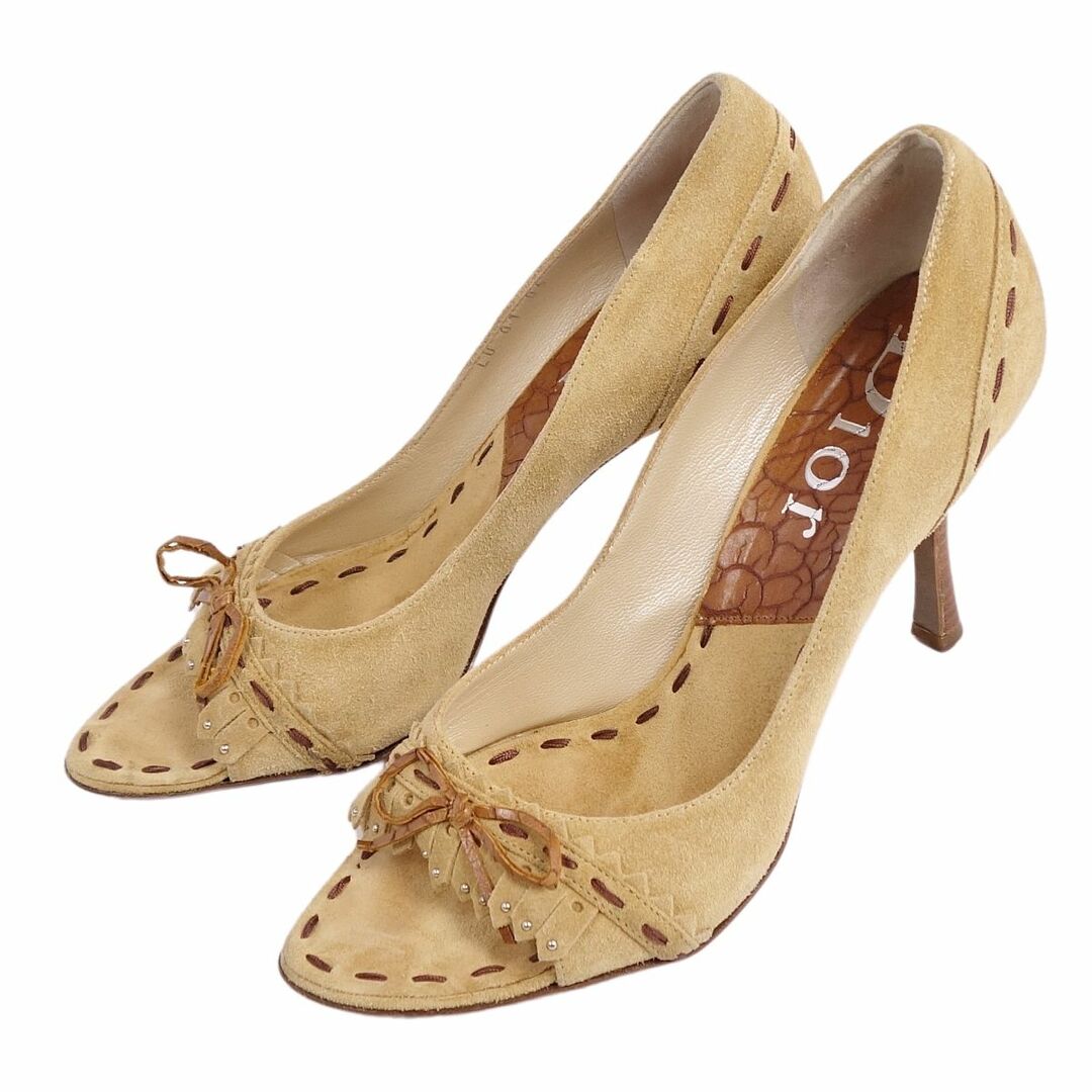 クリスチャンディオール Christian Dior パンプス ヒール オープントゥ スウェードレザー シューズ レディース 37.5(24.5cm相当) ブラウン
