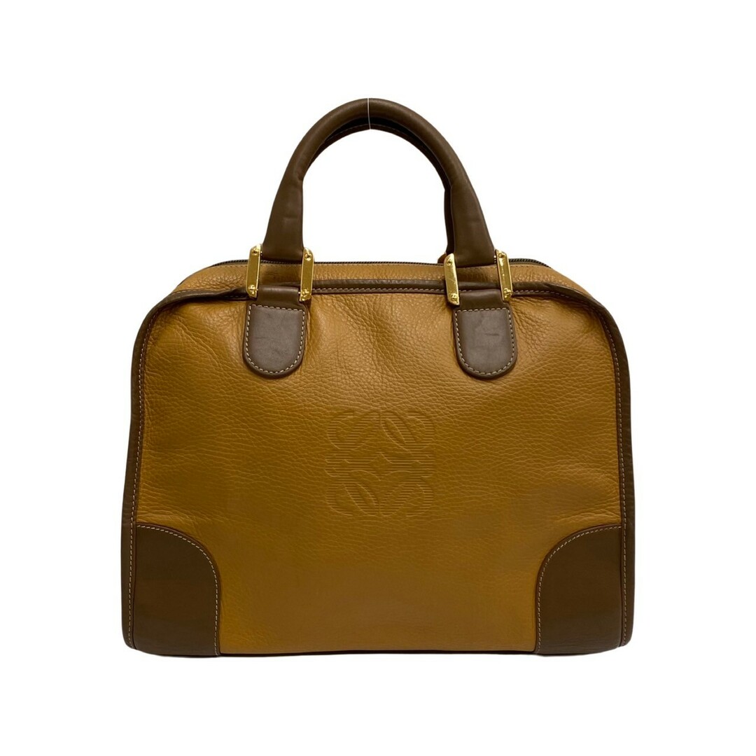 極 美品 レア LOEWE ロエベ アナグラム ロゴ アマソナ75 レザー 本革 ミニ ボストンバッグ ハンドバッグ ブラウン ベージュ 14302