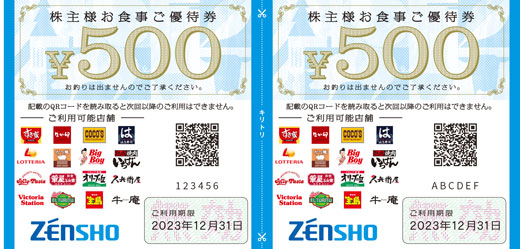 ゼンショー 株主優待 12000円分