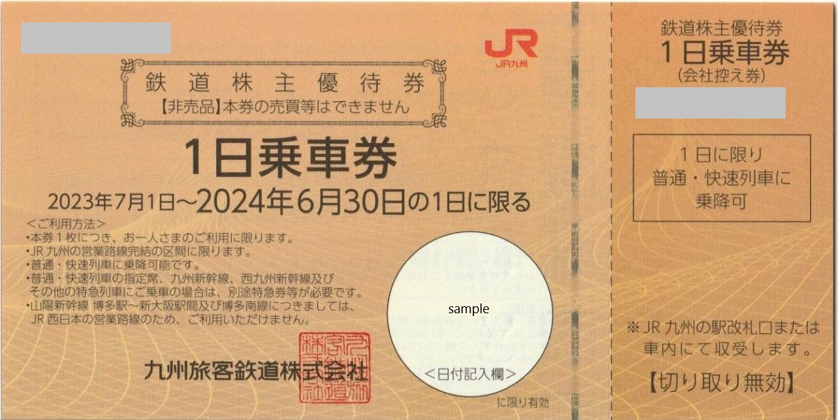 2枚セット　JR九州　1日乗車券　鉄道株主優待